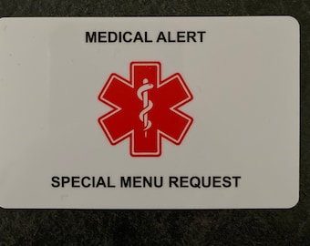 Bariatric Gastric restaurant medical alert card