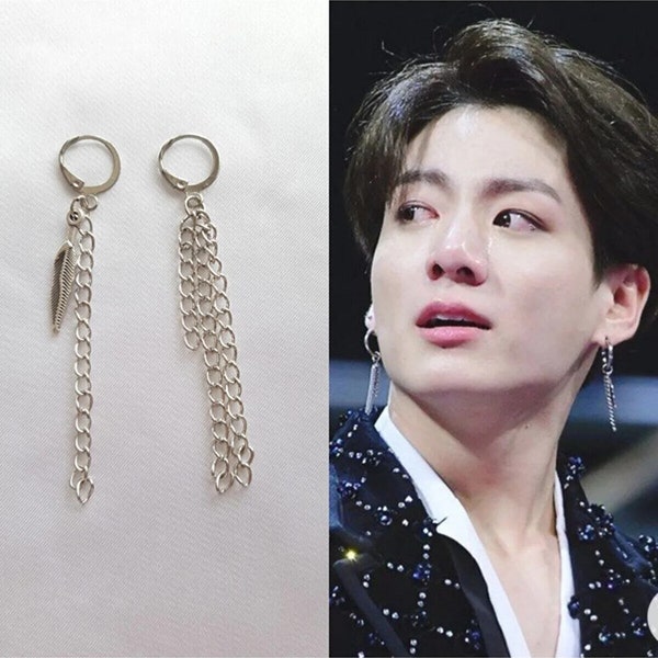 Boucle d'oreille de chaîne de feuille de Jungkook - Bijoux Kpop BTS - FANS DE L'ARMÉE - Collier Jungkook - Cadeau de fan de Jungkook - Bts Merch