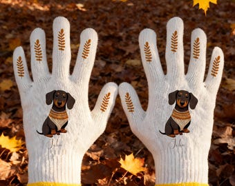 Guantes de trabajo de otoño, guantes personalizados para perro salchicha, guantes con ambiente otoñal, regalos de otoño, guantes de trabajo personalizados, regalos personalizados, regalo para ella