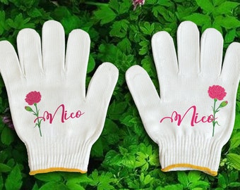 Guantes de flores de nacimiento, guantes de jardín con nombre personalizado, guantes de trabajo personalizados originales para jardín de hadas, guantes de mujer, guantes de ciclismo