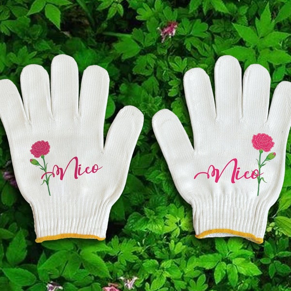Birth Flower Gloves, Personalized Name Garden Gloves, Original Customized Work Gloves for Fairy Garden, Women's Gloves, Bicycling Gloves