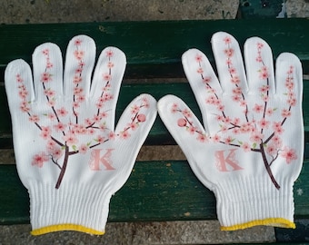 Custom Hand-Painted Gardening Gloves: Floral Cotton Work Gloves