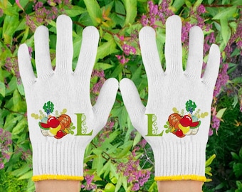 Personalized Initial Gardening Gloves: Fruit Design, Plant Lover Gift