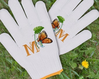 Personalized Name Garden Gloves, Butterfly Garden Gloves, Customized Work Gloves, Grandma's Garden Gift, Cotton Gloves, Garden Lover Gift