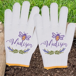 Personalized Gloves, Purple Flower Gardening Gloves, Work Gloves, Original Painted Gloves for Planters, Cotton Gloves, Garden Lover Gift