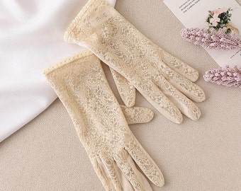 Lace High Quality Short Outdoor Protection Gloves, Work/Driving UV Protection Gloves, Stylish Sun Protection Gloves, Sunscreen Women Gloves