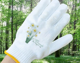 Birth Flower Gloves, Personalized Name Garden Gloves, Original Customized Work Gloves for Fairy Garden, Women's Gloves, Bicycling Gloves