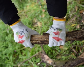 Personalisierte Pilz-Gartenhandschuhe: Bemalte Baumwolle Gartengeschenk
