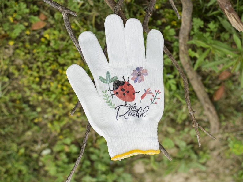 Personalisierte Namen Handschuhe für Pflanzer Liebhaber, Marienkäfer Garten Handschuhe, Erwachsene Arbeitshandschuhe, Outdoor Baumwollhandschuhe für Männer, Geschenke für Ehemann Bild 6