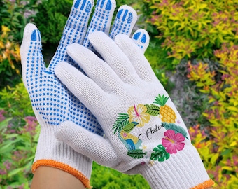 Forest Style Gloves, Parrot Working Gloves for Garden, Pineapple Gloves for Vegetable Garden, Floral Gardening Gifts for Her