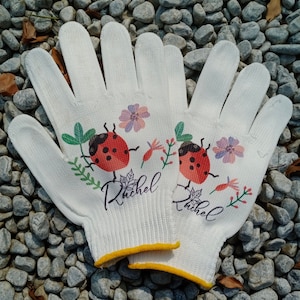 Personalized Name Gloves for Planters Lover, Ladybug Garden Gloves, Adult Work Gloves, Outdoor Cotton Gloves for Men, Gifts for Husband