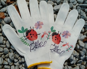 Gepersonaliseerde naamhandschoenen voor plantenbakkenliefhebber, lieveheersbeestje tuinhandschoenen, volwassen werkhandschoenen, outdoor katoenen handschoenen voor mannen, geschenken voor man