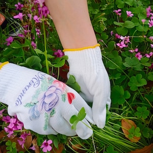 Floral Cotton Work Gloves, Custom Last Name Gardening Gloves, Original Design Plant Flowers Gloves, Best Gift for any Gardener, Gift for Her