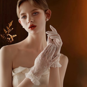 France Wedding Gloves, Flower Lace Bridal Gloves, Elegant Short Gloves, Tea Party Gloves, Banquet Wedding Gloves