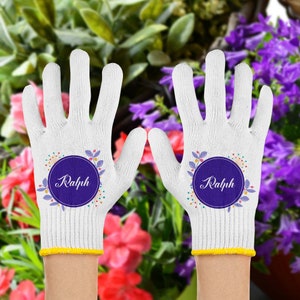 Purple Flower Gloves for Women, Personalized Name Working Gloves, Original Gloves for Farming, Orchard Gardener Work Gloves, Gifts for Her