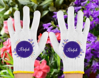 Guantes de jardinería personalizados con flores moradas: guantes de trabajo para mujer
