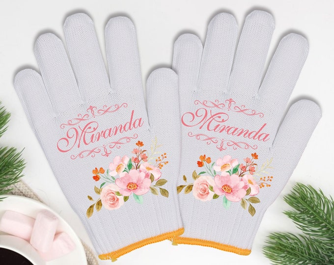 Customized Gardening Gloves, Personalized Name Garden Gloves, Original Painted Floral Cotton Gloves, Working Gloves for Plants Planters