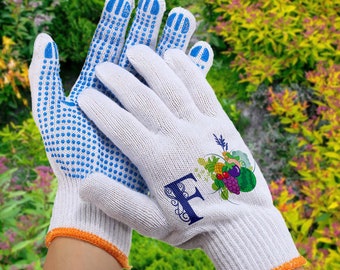 Fruits and Vegetables Gloves for Working, Personalized Initial Gloves for Framer, Gardening Gloves for Planter Lovers, Wedding Gifts for Her
