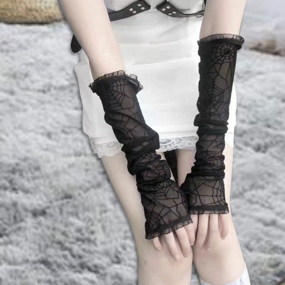 Spider Web Halloween Gloves: Black Cosplay Party Dress Up
