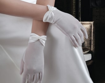 Vintage Bow Wedding Gloves, Mesh Gloves, Short Bridal Gloves, Wedding Gloves for Bride,  Elegant Sheer Gloves Tea Party, Formal Dress Gloves