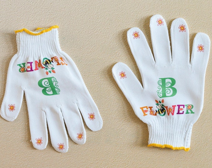 NEW Floral Gloves, Personalized Garden Gift, Custom Name Work Gloves, Cotton Protection Gloves, Gift for Grandma/Mom, Top Quality Gloves