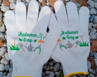 Handgefertigte Gartenhandschuhe aus Baumwolle: Acrylfarbene Gartenhandschuhe