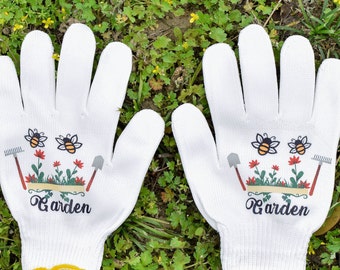 Guantes de jardín de abejas personalizados: guantes de trabajo de mezcla de algodón pintados a mano