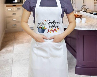 Personalized Garden Apron, Custom Polyester Apron for Women, Apron with Pockets, Adjustable Personalized Kitchen Apron, Great Gift for Her