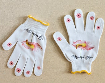 NEW! Beautiful Mom Gardening Gloves, Original Design Painting Gloves, Gift for any Gardener, Customized Floral Gloves, Outdoor Use Gloves