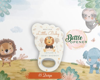Flesopener met gepersonaliseerde voetafdrukmagneet: bedankjes voor babyshower