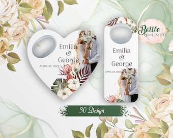 Bulk Wedding Bottle Opener with organza pouch, Party Favor, Wedding favors, Magnetic Bottle Opener, Personalized Gifts, Photo opener magnet