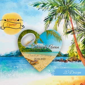 Tropical Wedding Favor Magnets with Beach Themes for Guests in Bulk, Custom Bottle Opener Fridge Magnet Favour Save the Dates, Beach Theme