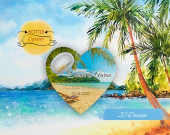 Tropical Wedding Favor Magnets with Beach Themes for Guests in Bulk, Custom Bottle Opener Fridge Magnet Favour Save the Dates, Beach Theme