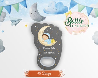 Flesopener met voetafdrukmagneet: gepersonaliseerd bedankje voor babyshower