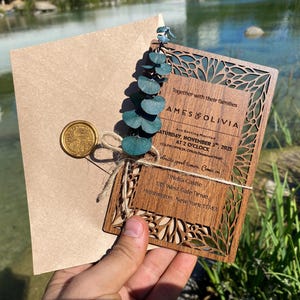 Rustic Wooden Wedding Invitation Tropical - Eucalyptus Wooden Invitations - Beach Weddings - Wooden Invitation Set - Save The Date-Laser Cut