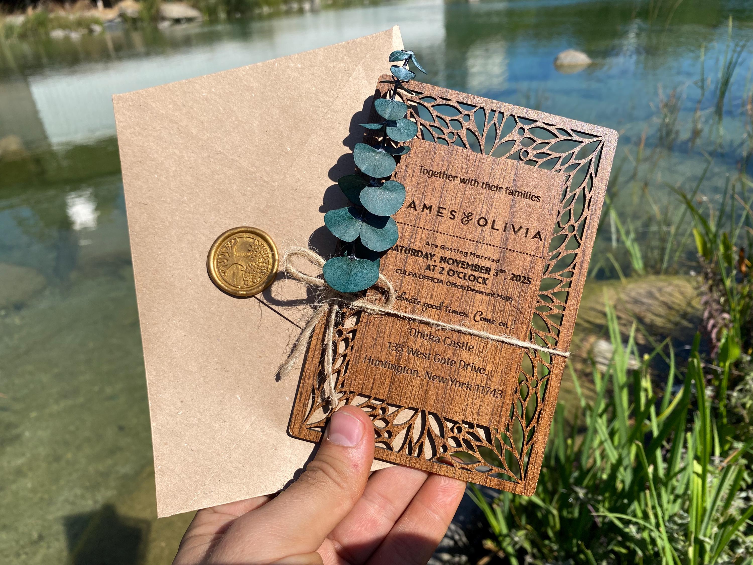Eucalyptus Laser Cut Wooden Invitation
