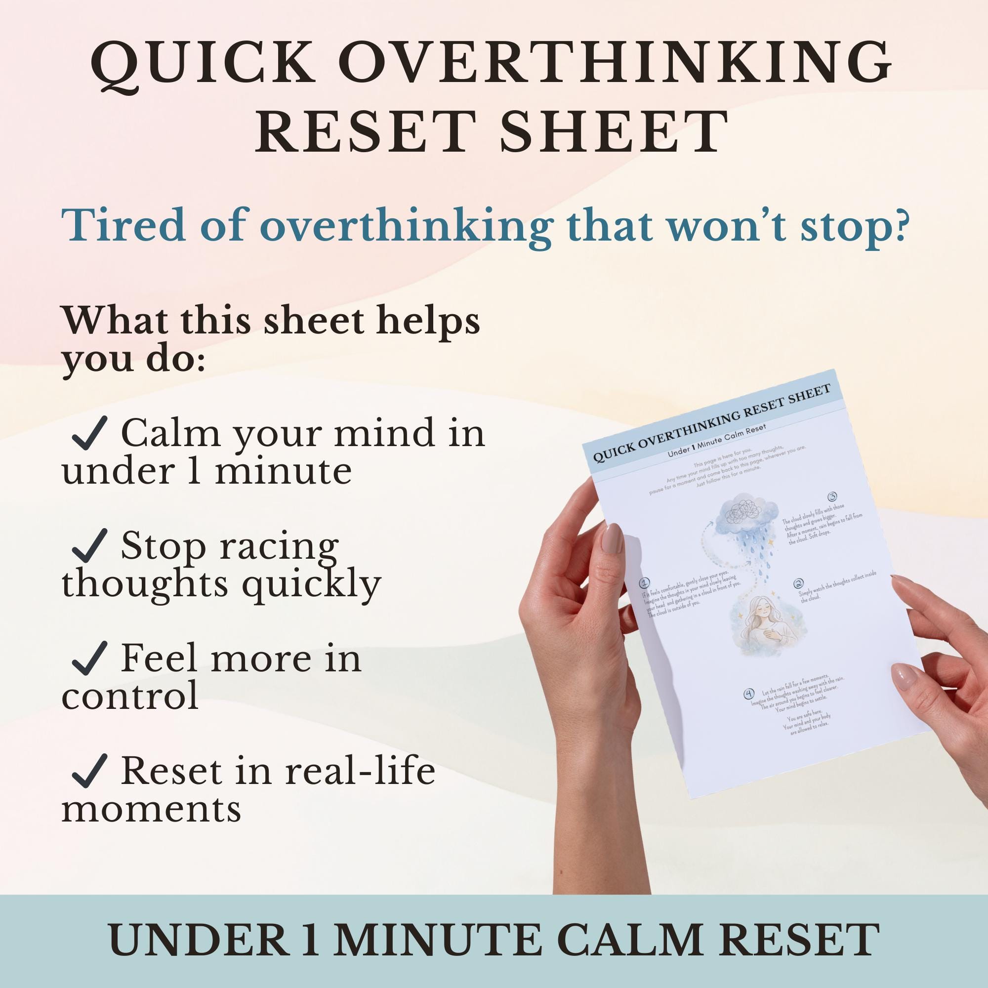 Overthinking Help Printable | Anxiety Relief Self Care Tool | Calm Mind ...