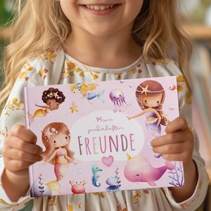 Libro de amigos sirenas para niños | Álbum de amistad chicas | Álbum de amigos jardín de infantes y escuela | Libro de la amistad tapa dura.