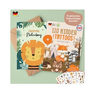 MeinBaby123® biglietti d'invito per il compleanno di bambini con leone in set con tatuaggi di pelle di animale delicati sulla pelle