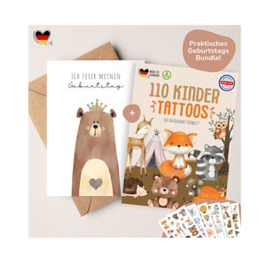 MeinBaby123® cartes d'invitation d'anniversaire pour enfants ours avec couronne en set avec tatouages en peau d'animal doux pour la peau