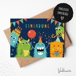 Monster Einladungskarten Kindergeburtstag Geburtstagseinladungen für Kinder inkl. Briefumschläge V24 Bild 2
