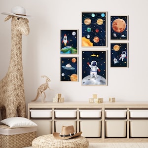 MeinBaby123® juego de 6 cuadros DIN A4 y DIN A5 habitación infantil | Póster decoración de la habitación de los niños | Decoración de la habitación del bebé | Murales | Decoración de pared (Astronauta V1)