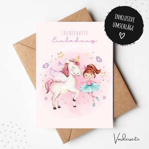 Princess invitation cards children's birthday princess Birthday invitations for girls Invitation cards with unicorn and princess image 2