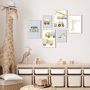 MeinBaby123® juego de 6 carteles de excavadoras DIN A4 y DIN A5 | Cuadros decoración habitación infantil | vehículos de construcción, grúas | cuarto de bebe | Murales (Excavadora V2)