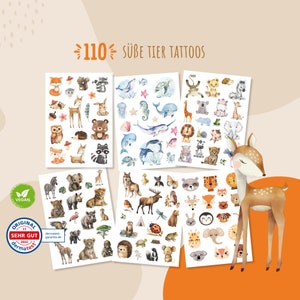 110 hautfreundliche Hauttattoos für Kinder, Waldtiere, Geschenk Kinder, Mitgebsel Kindergeburtstag, Hochzeit Kinderspiele