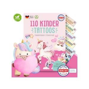 MeinBaby123® 110 tatuajes para la piel para niños, unicornios, princesas y hadas, regalo para niñas, regalos de fiesta para cumpleaños infantiles