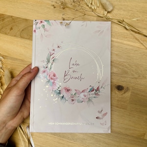 Diario de embarazo, regalos para embarazadas, diario de embarazo, libro de embarazo "Amor en la barriga" (flor rosa)