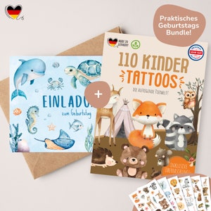 MeinBaby123®  Unterwasserwelt Einladungskarten Kindergeburtstag als Set mit hautfreundlichen Meerjungfrauen Hauttattoos