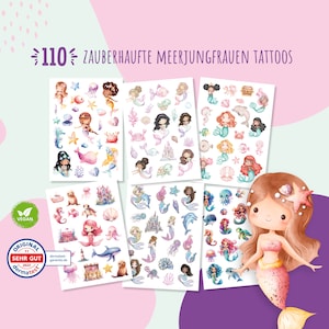 110 hautfreundliche Hauttattoos für Kinder, Meerjungfrauen Tattoos, Geschenk für Mädchen, Mitgebsel Kindergeburtstag (Meerjungfrauen)