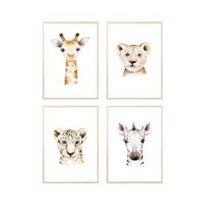 MeinBaby123® Juego de 4 Cuadros DIN A4 Habitación Infantil | Póster Animales Decoración Habitación Infantil | Decoración de la habitación del bebé | Arte de pared de animales (Animales África - Set 1)